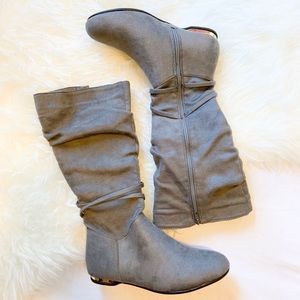 Gray calf height boots